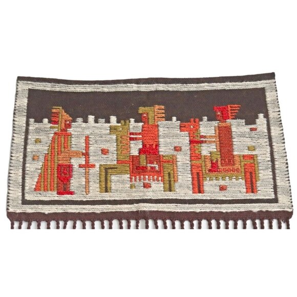 Vintage Poland Sumak Kilim Wool Tapestry Wall Hanging Fringe Hand Made Mid Centu - Picture 3 of 5